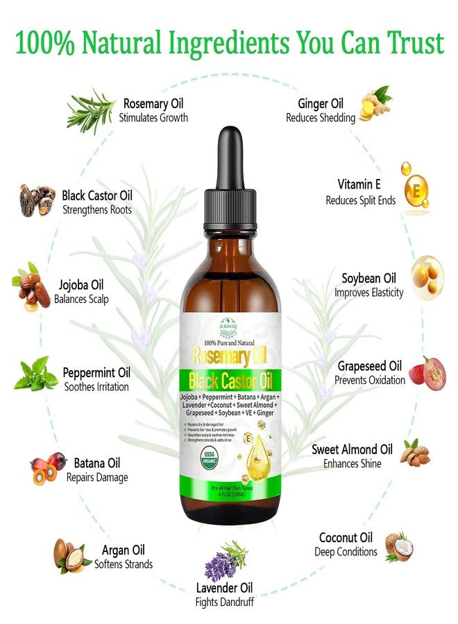 MMPANG Organic Rosemary Oil for Hair Growth, USDA Certified Rosemary Castor Blend Oils Cold Pressed for Thicker, Fuller Hair, Eyebrows, Soothe Itchy Scalp & Repair Damaged Hair – 4 FL OZ - Image 4